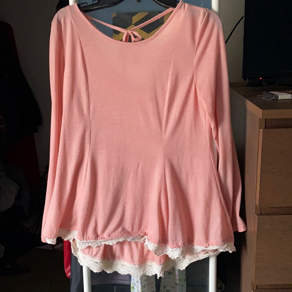 Pastel pink top with lace